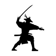 Vector illustration. Silhouette of a Japanese samurai swordsman with a katana in his hand.