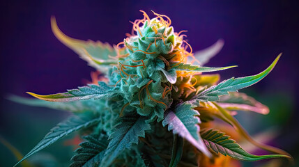 Naklejka na ściany i meble Flowering medical marijuana cannabis bloom. Postproducted generative AI illustration.