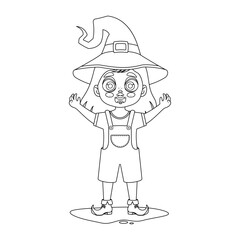 Girl in witch costume, vector illustration