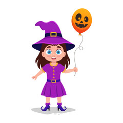 Girl dressed as a witch with a balloon