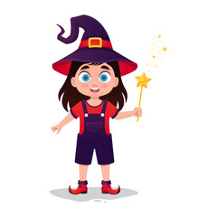 Cute child in a witch costume with a magic wand