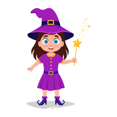 Cute child in a witch costume with a magic wand