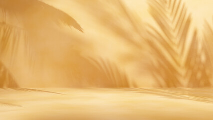 Room empty background with palm leafs shadows stage podium for design and products sunlights and shadows © Hanna
