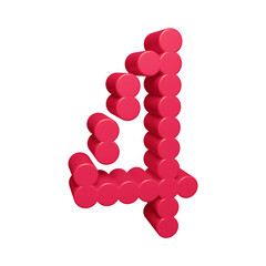 Pink number 4 in 3d rendering for math, business and education concept