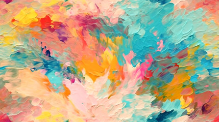 Fototapeta premium Close up of oil painting texture with brush strokes and palette knife strokes in pink and blue pastel colors, ai generated