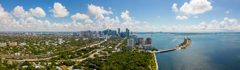 Fototapeta na wymiar Aerial panorama Miami Key Biscayne Downtown and Brickell