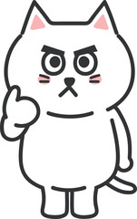Cartoon white cat protesting against something, vector illustration.