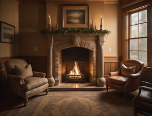 Fototapeta premium fireplace in room - generative AI