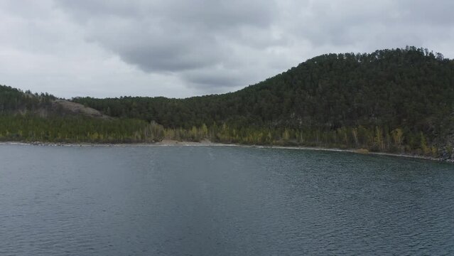 Aerial drone footage of Borovoe and Great Chebachye Lakes in Natonal park Burabay, Kazakhstan. The Blue Mountain - Kokshe Tau in winter landscape.