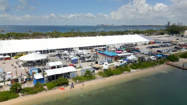 SoFlo Boat Show event Key Biscayne Miami Florida shot with a drone
