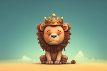 Cartoon character of a brave lion with a crown. AI