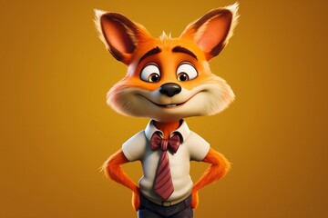 Cartoon character of a sly fox with a bowtie. AI