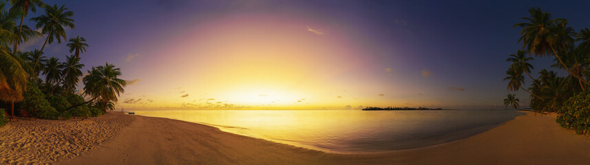 Beautiful maldives tropical island - Big Panorama. Lagoon at sunset.