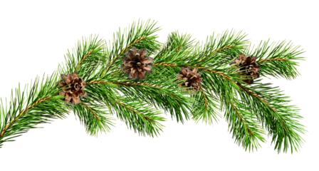 Green Christmas pine twig isolated on white or transparent background