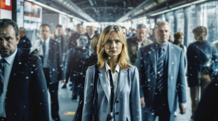 Lots of business people walking at work in the city. AI generative illustration