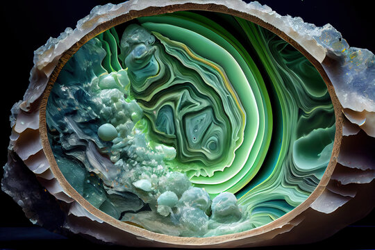 Wavellite cut across the entire surface. Beautiful pattern of natural stone. Generative AI