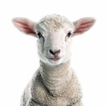 Smiling cheerful goat on a white background. Generative AI.