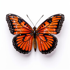 a beautiful butterfly flies on a solid white background