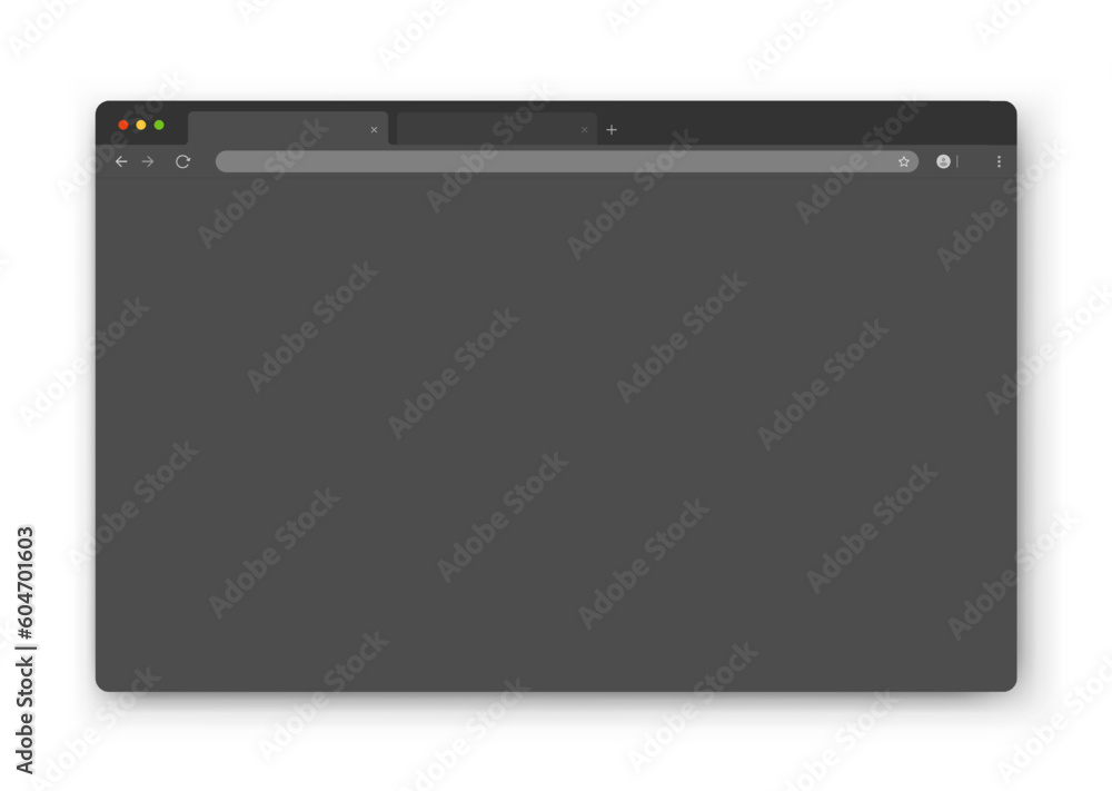 Fototapete Web browser window design on a white background. Vector frame of a website template with a shadow. An empty layout of the website's computer screen with a search bar and buttons in night mode. Vector
