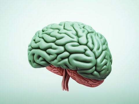 Human brain in green color. AI generated image.