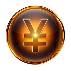 Yen icon gold, isolated on black background.