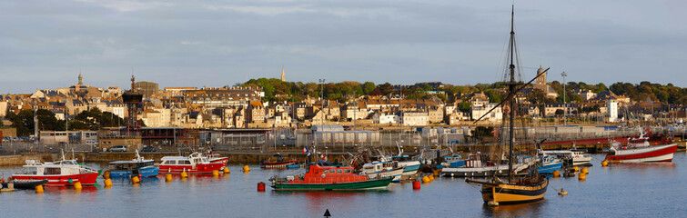 Fototapeta na wymiar Panoramic view of Saint-Malo port . Saint-Malo is a walled port city in Brittany in northwestern France on English Channel.