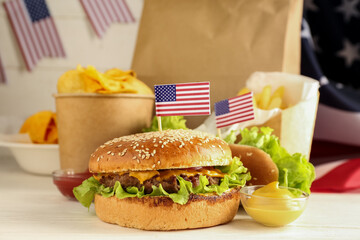 Tasty food for Memorial Day celebration on light table