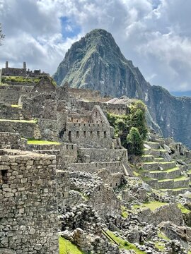 Machu Picchu Inca ruins with Huayna Piche mountain on the background, Peru 