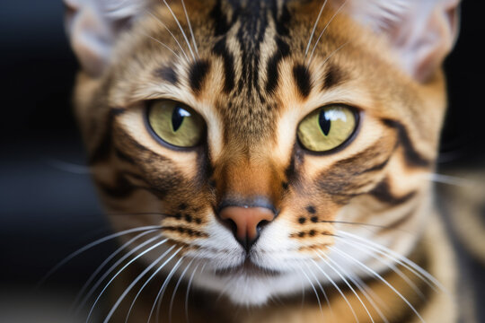 portrait of bengal cat on black background, close up created with Generative AI Technology