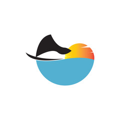 Modern and minimal boat logo icon, beach island vector template