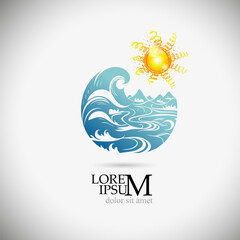 Logo sea and sun object. Vector illustration