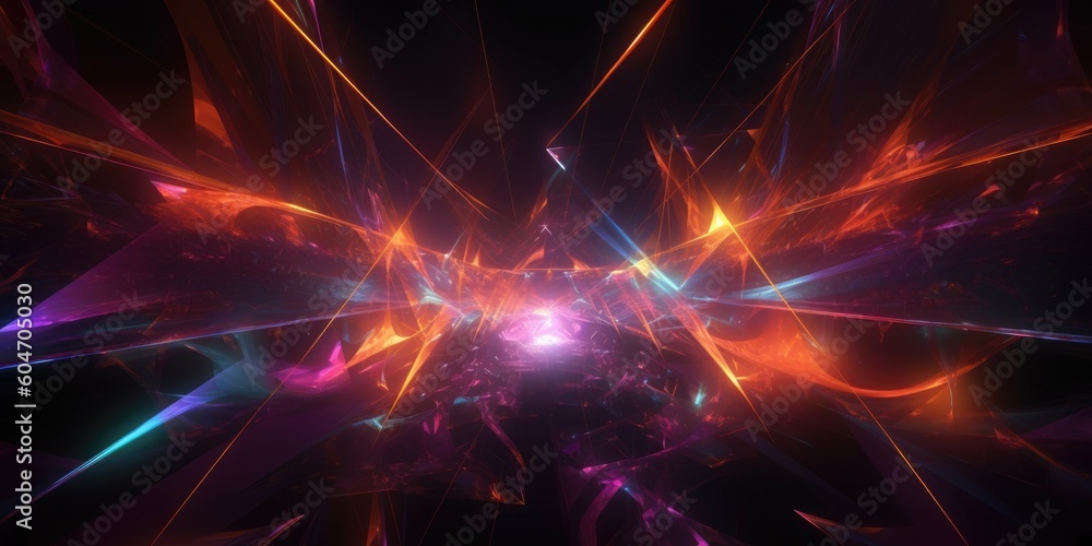 Poster cosmic background with colorful laser lights and broken fractal elements. generative ai aig21.