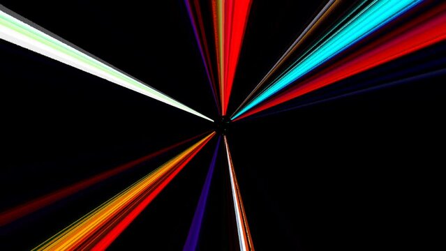 3D Abstract shining bright lines set wave, colorful, black background	