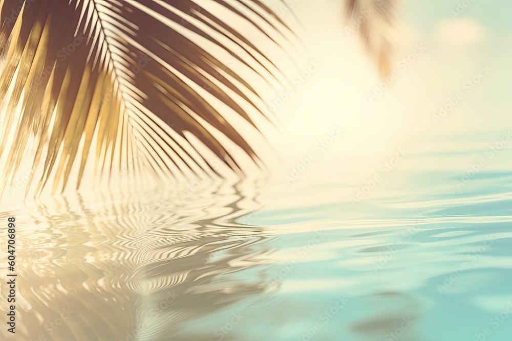 Poster palm tree and its reflection in water. generative ai