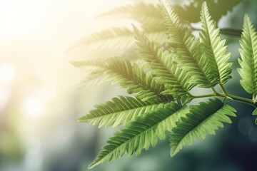 Fototapeta premium vibrant green leaf with intricate veins on a tree branch. Generative AI