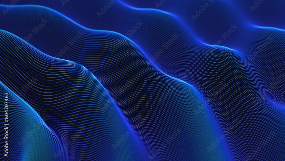 Poster blue 3d soundwaves consisting of lines flowing digital water surface. abstract concept of digital mu