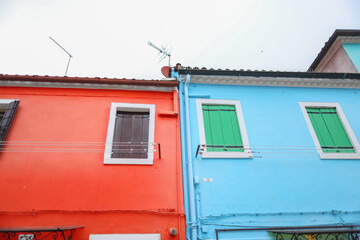 blue and orange wall of house