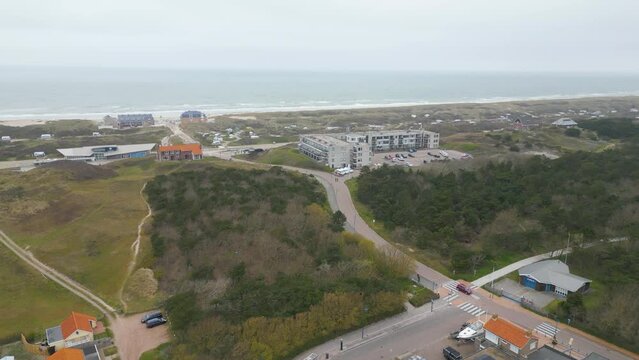 Aerial drone video of de Koog, a coastal town in Texel, the Netherlands.