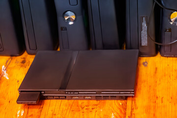 Many different types of video game systems, controllers, and games