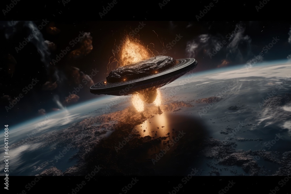 Poster space war human and alien in outer space for star colony. distinct generative ai image.