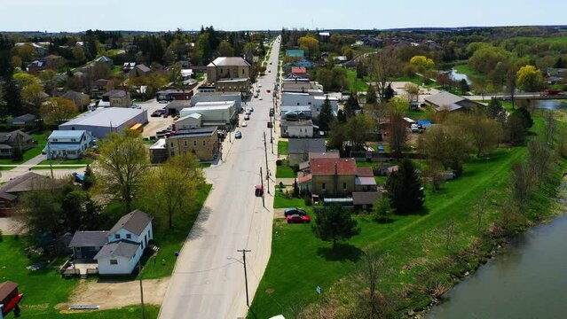 Aerial hyperlapse of Drayton, Ontario, Canada in spring 4K