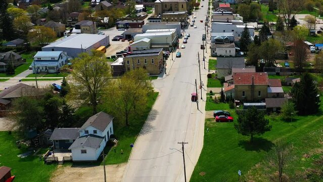 Aerial hyperlapse view of Drayton, Ontario, Canada in spring 4K