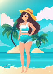 Obraz na płótnie Canvas Girl in a bathing suit on the beach. Summer rest.