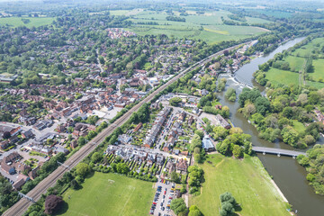 beautiful aerial view of Pangbourne, Village along River Thames in Berkshire, England