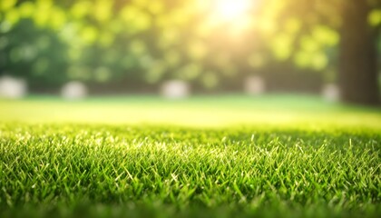Fototapeta na wymiar Green lawn with fresh grass outdoors. Nature spring grass background texture. Generative AI