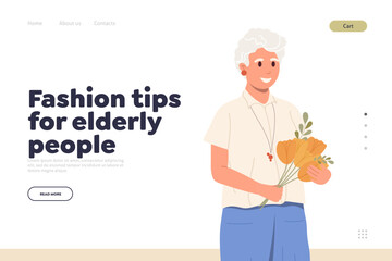 Landing page template with online service offering style advice and fashion tips for elderly people