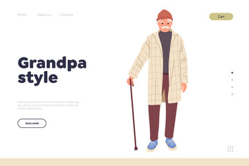 Grandpa style landing page design template for online service offering fashionable clothes