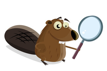 funny cartoon beaver with with magnifying glass © shockfactor