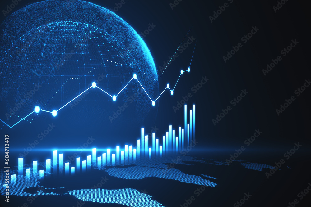 Poster abstract digital globe with business chart on blue background. global finance and market concept. 3d