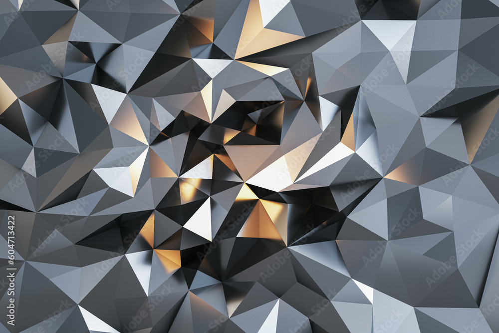 Aufkleber Abstract silver triangles in form of crystal background. 3D rendering